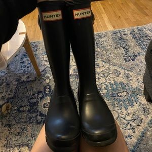 Girls Matte Black Tall Hunter Boots